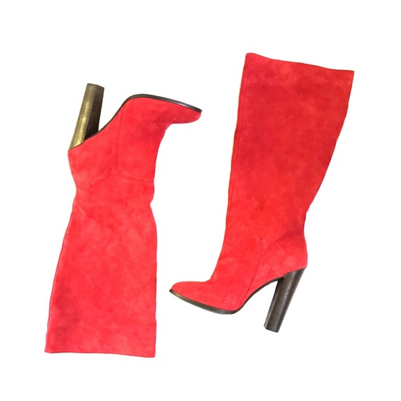 Victoria's Secret Shoes - Colin Stuart red suede chunky heel knee high boots